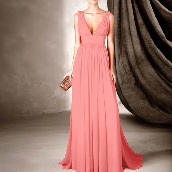 Pronovias | Dresses | Pronovias Cisne Shbpink V Neck Chiffon Long Formal Evening  Gown Party Dress | Poshmark